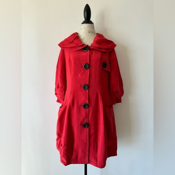 NWT Red Collared Long Peacoat Large - Picture 12 of 12